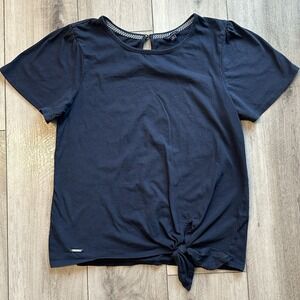 Nautica Women's Short Sleeve Top Medium Nautical Coastal Navy Blue Sailor Knot